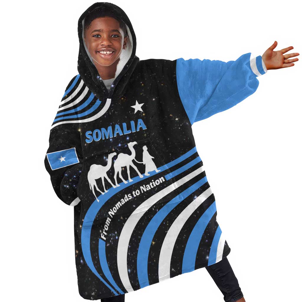 Somalia Kid Wearable Blanket Hoodie with From Nomads to Nation Camel Galaxy Flag Spirit