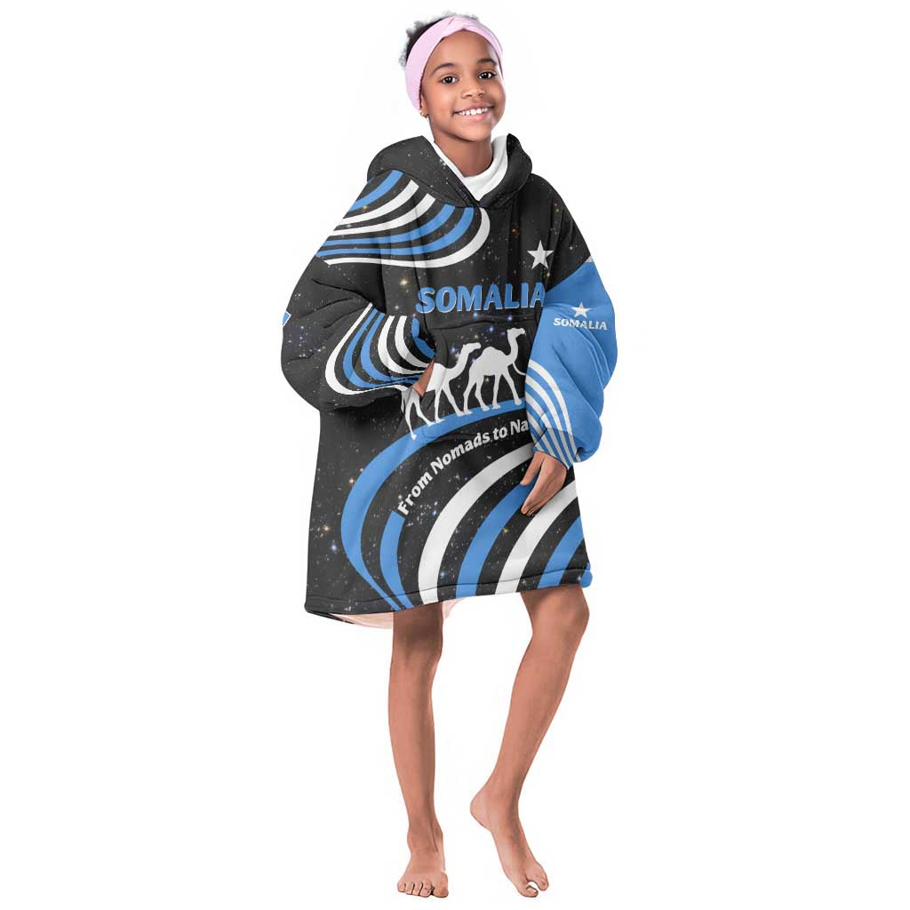 Somalia Kid Wearable Blanket Hoodie with From Nomads to Nation Camel Galaxy Flag Spirit