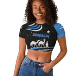 Somalia Raglan Cropped T shirt with From Nomads to Nation Camel Galaxy Flag Spirit