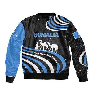 Somalia Sleeve Zip Bomber Jacket with From Nomads to Nation Camel Galaxy Flag Spirit