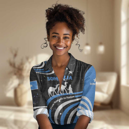 Somalia Women Casual Shirt with From Nomads to Nation Camel Galaxy Flag Spirit