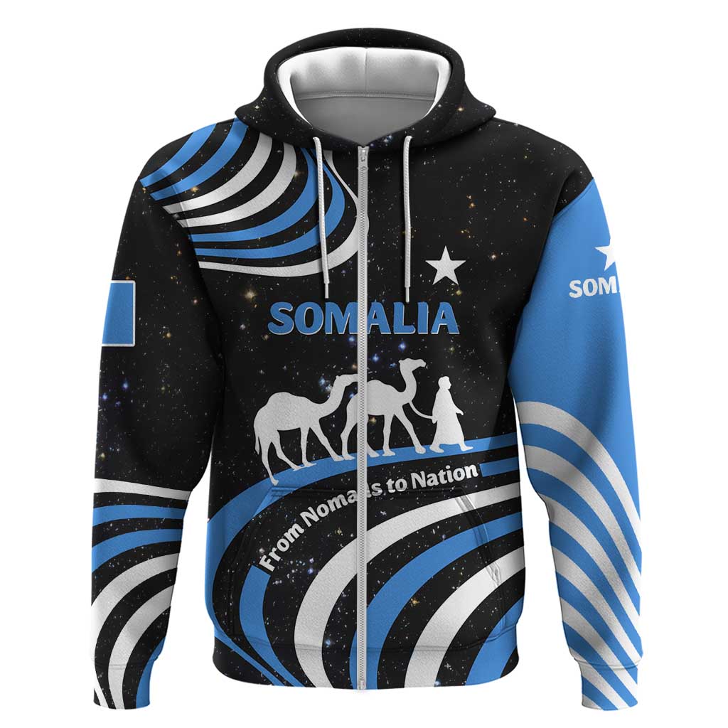 Somalia Zip Hoodie with From Nomads to Nation Camel Galaxy Flag Spirit