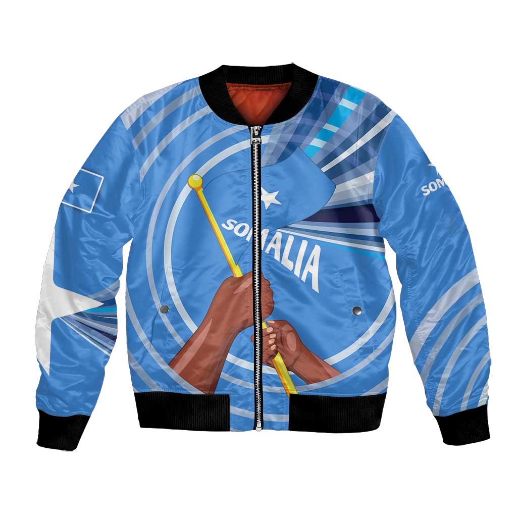 Somalia Bomber Jacket with Raised Fist Flag Blue Unity Wave Spirit
