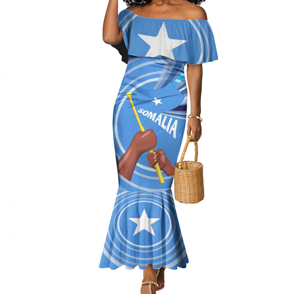 Somalia Mermaid Dress with Raised Fist Flag Blue Unity Wave Spirit