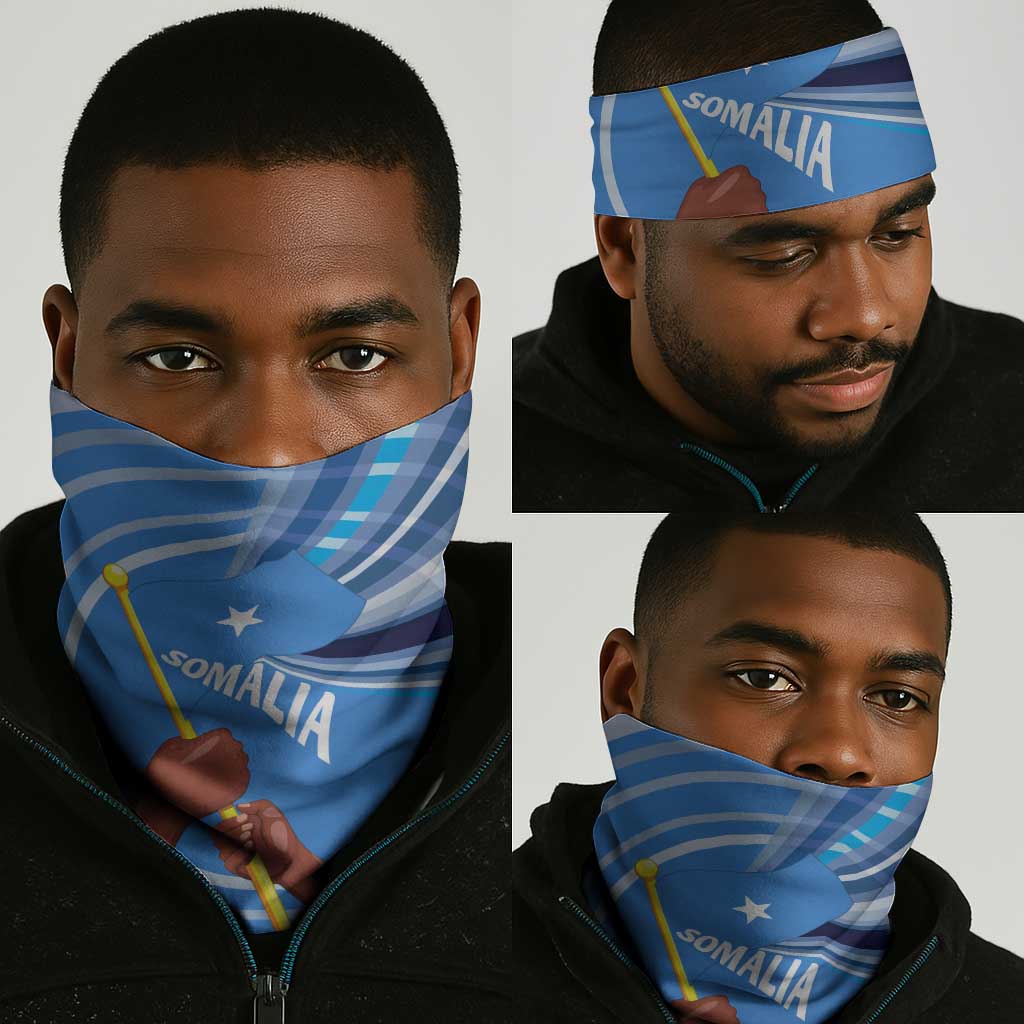 Somalia Neck Gaiter Raised Fist Flag Blue Unity Wave Spirit TS04