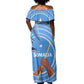 Somalia Off Shoulder Maxi Dress with Raised Fist Flag Blue Unity Wave Spirit