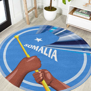 Somalia Round Carpet with Raised Fist Flag Blue Unity Wave Spirit
