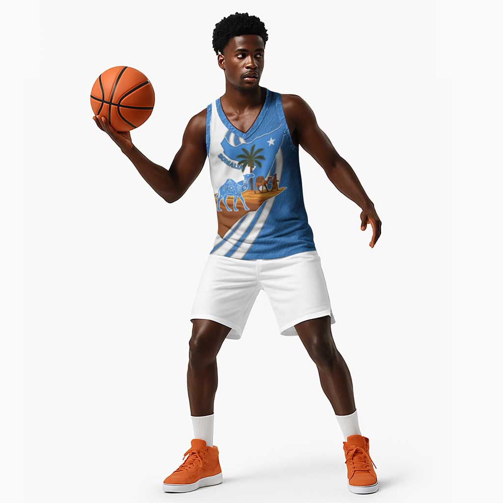 Somalia Basketball Jersey with Camel Desert Map Palm Tree Heritage Spirit TS04