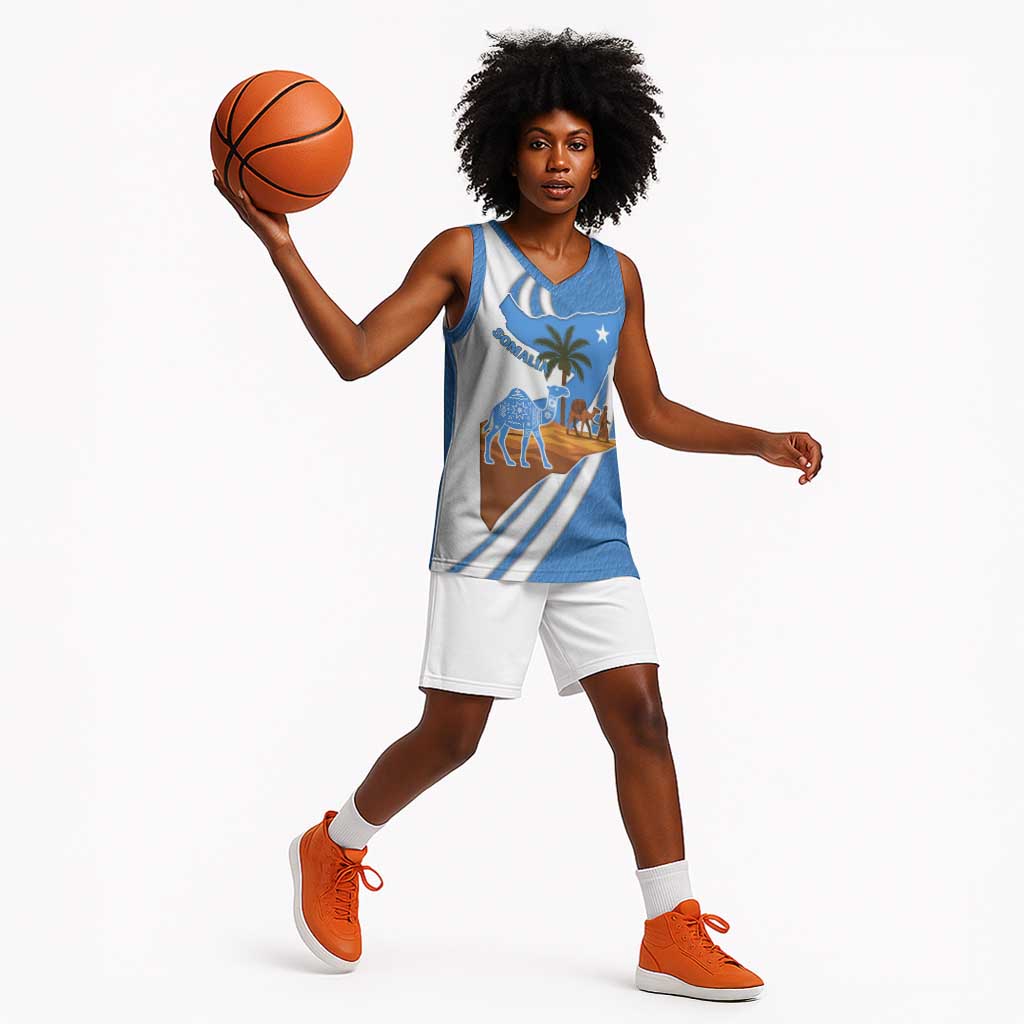 Somalia Basketball Jersey with Camel Desert Map Palm Tree Heritage Spirit TS04