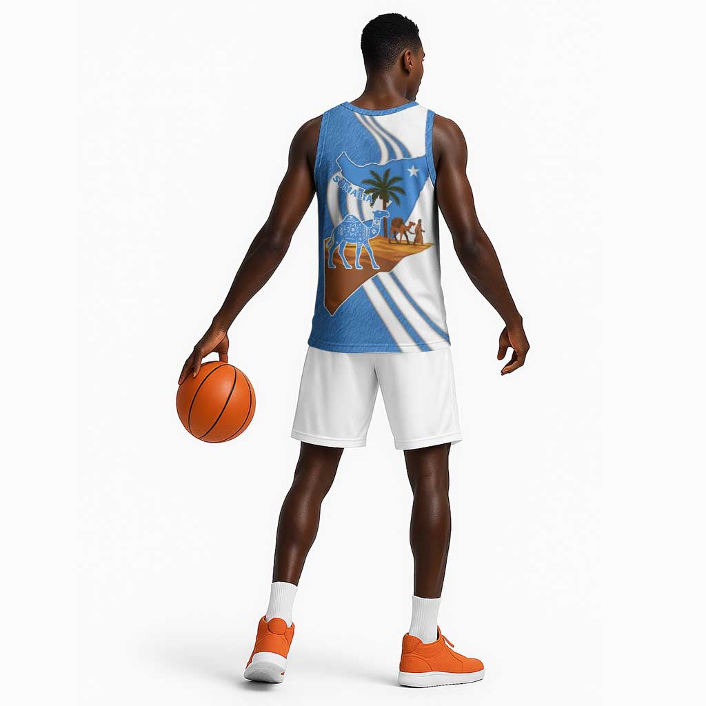 Somalia Basketball Jersey with Camel Desert Map Palm Tree Heritage Spirit TS04