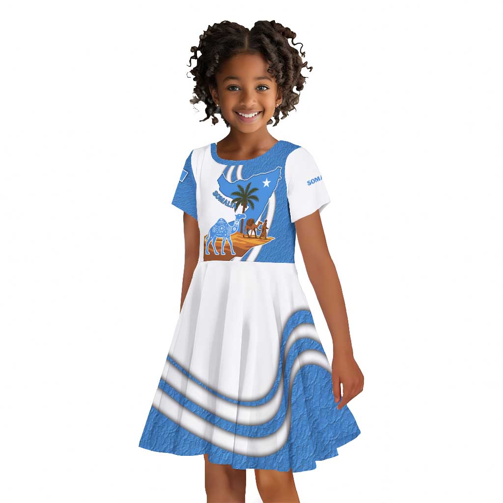 Somalia Kid Short Sleeve Dress with Camel Desert Map Palm Tree Heritage Spirit