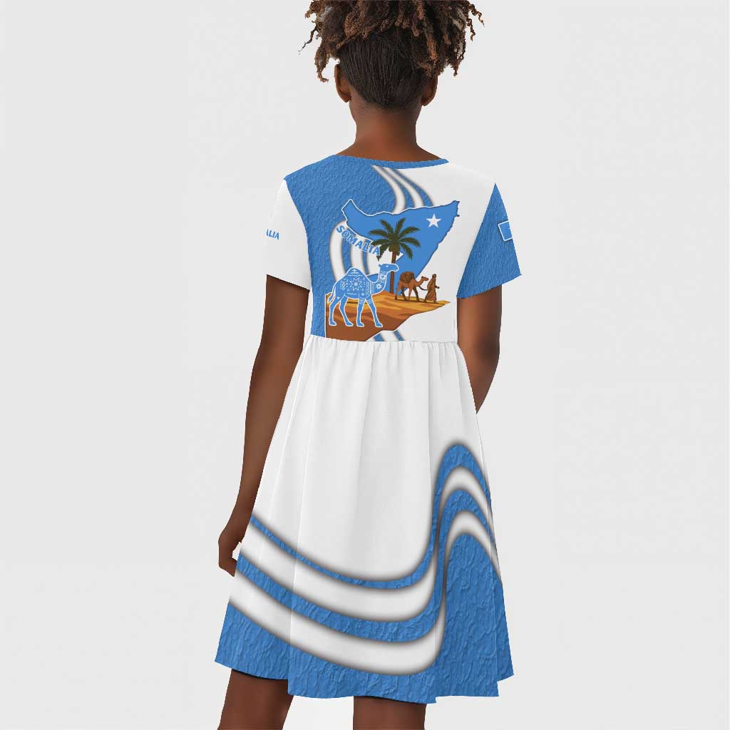 Somalia Kid Short Sleeve Dress with Camel Desert Map Palm Tree Heritage Spirit