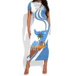 Somalia Short Sleeve Bodycon Dress with Camel Desert Map Palm Tree Heritage Spirit