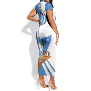 Somalia Short Sleeve Bodycon Dress with Camel Desert Map Palm Tree Heritage Spirit