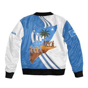 Somalia Sleeve Zip Bomber Jacket with Camel Desert Map Palm Tree Heritage Spirit