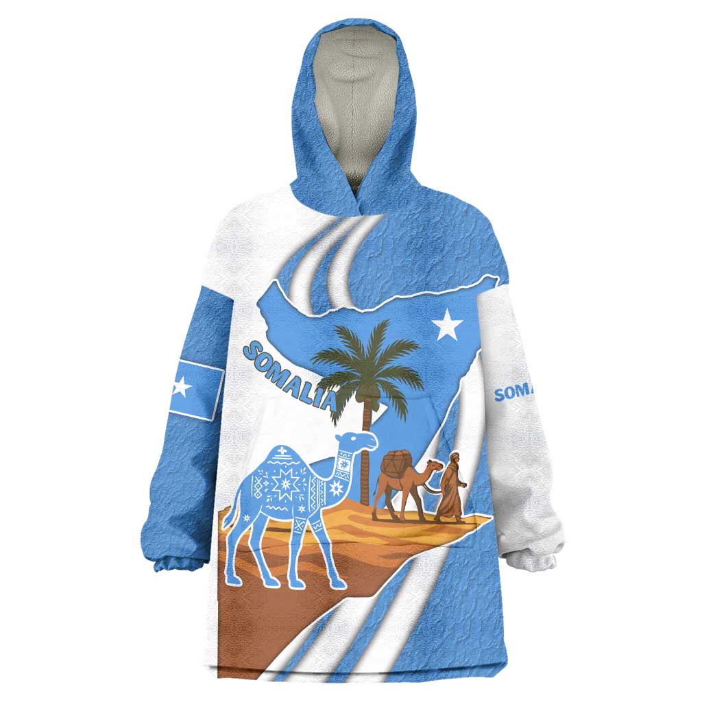 Somalia Wearable Blanket Hoodie with Camel Desert Map Palm Tree Heritage Spirit