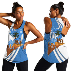 Somalia Women Racerback Tank with Camel Desert Map Palm Tree Heritage Spirit