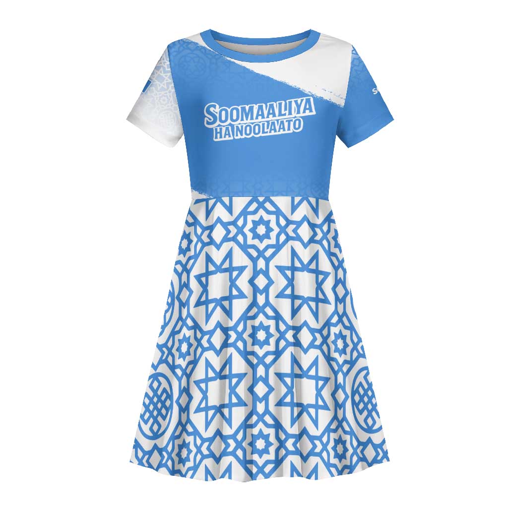Somalia Kid Short Sleeve Dress with Soomaaliya Ha Noolaato Nomad Moon Flag Spirit
