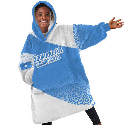 Somalia Kid Wearable Blanket Hoodie with Soomaaliya Ha Noolaato Nomad Moon Flag Spirit