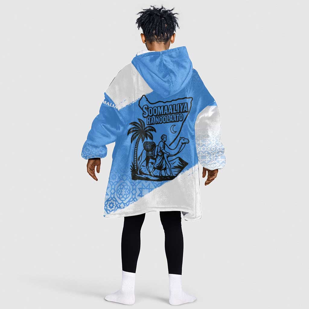 Somalia Kid Wearable Blanket Hoodie with Soomaaliya Ha Noolaato Nomad Moon Flag Spirit