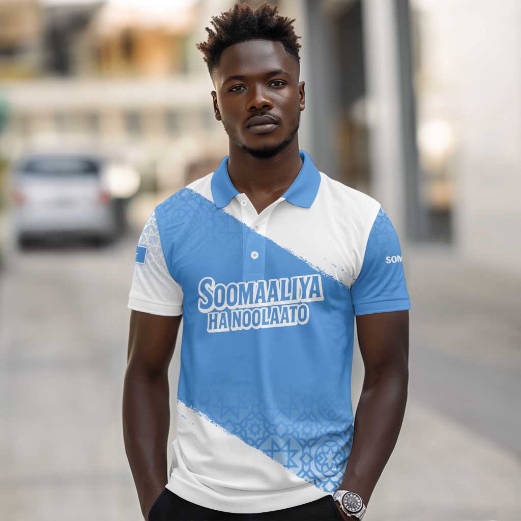 Somalia Polo Shirt with Soomaaliya Ha Noolaato Nomad Moon Flag Spirit
