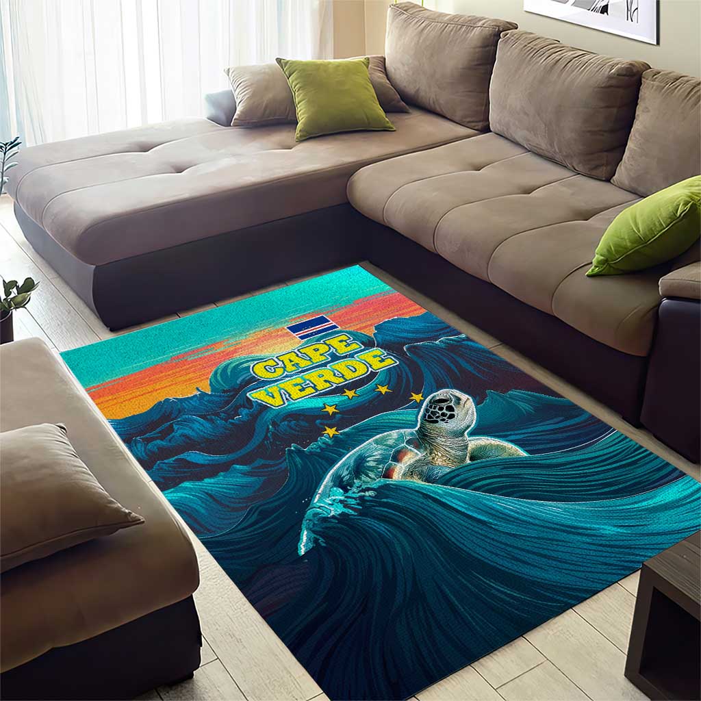 Cape Verde Area Rug with Loggerhead Sea Turtle Ocean Sunset Spirit