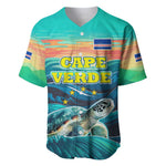 Cape Verde Baseball Jersey with Loggerhead Sea Turtle Ocean Sunset Spirit