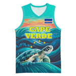 Cape Verde Basketball Jersey with Loggerhead Sea Turtle Ocean Sunset Spirit TS04