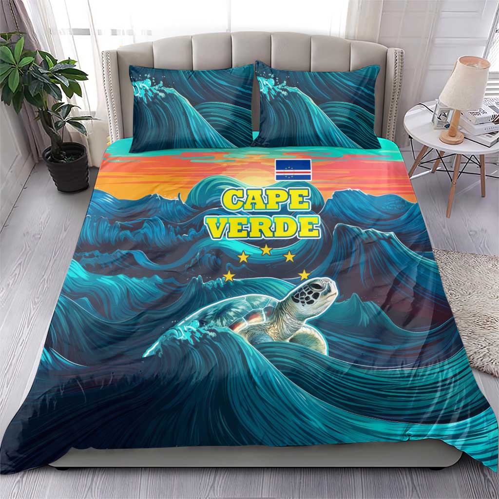 Cape Verde Bedding Set with Loggerhead Sea Turtle Ocean Sunset Spirit