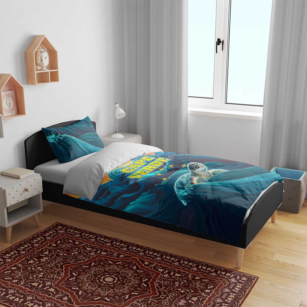Cape Verde Bedding Set with Loggerhead Sea Turtle Ocean Sunset Spirit