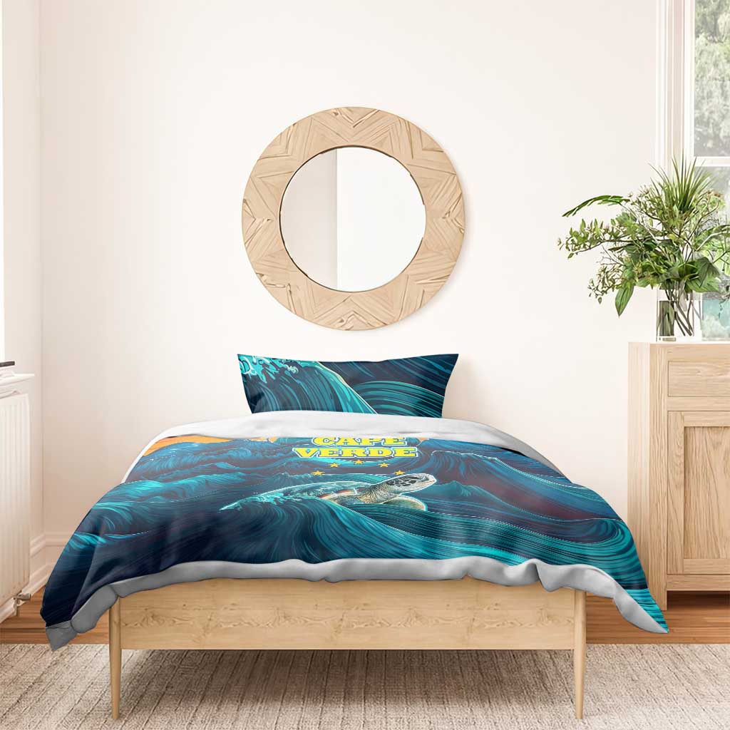 Cape Verde Bedding Set with Loggerhead Sea Turtle Ocean Sunset Spirit