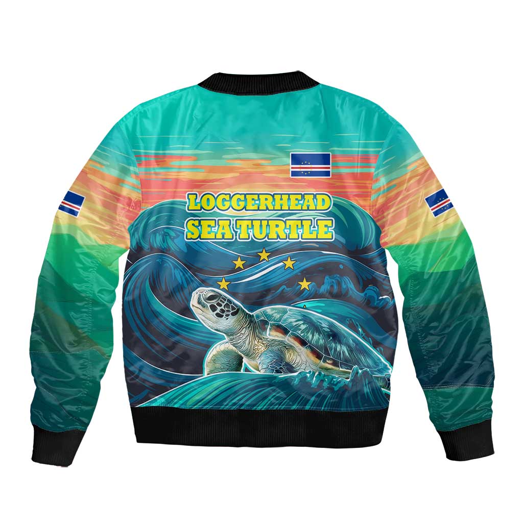 Cape Verde Bomber Jacket with Loggerhead Sea Turtle Ocean Sunset Spirit
