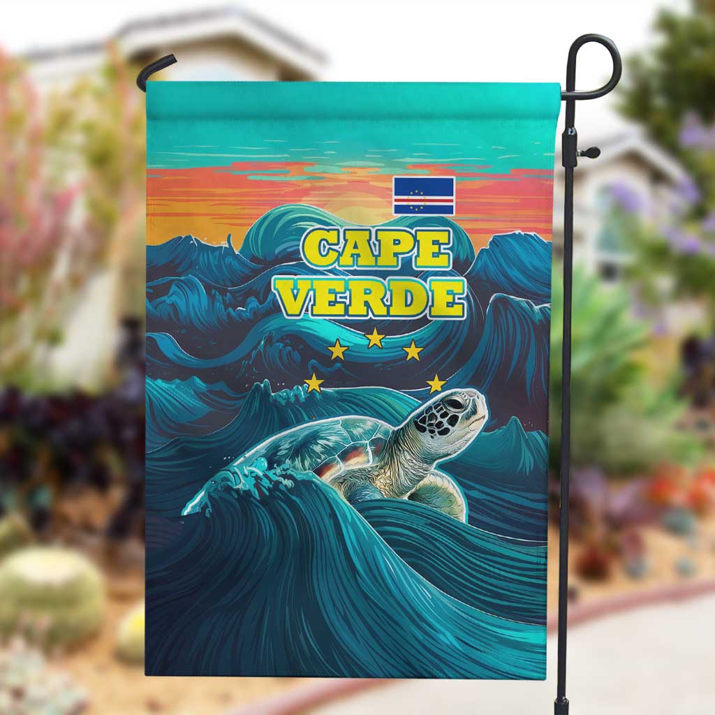Cape Verde Garden Flag with Loggerhead Sea Turtle Ocean Sunset Spirit
