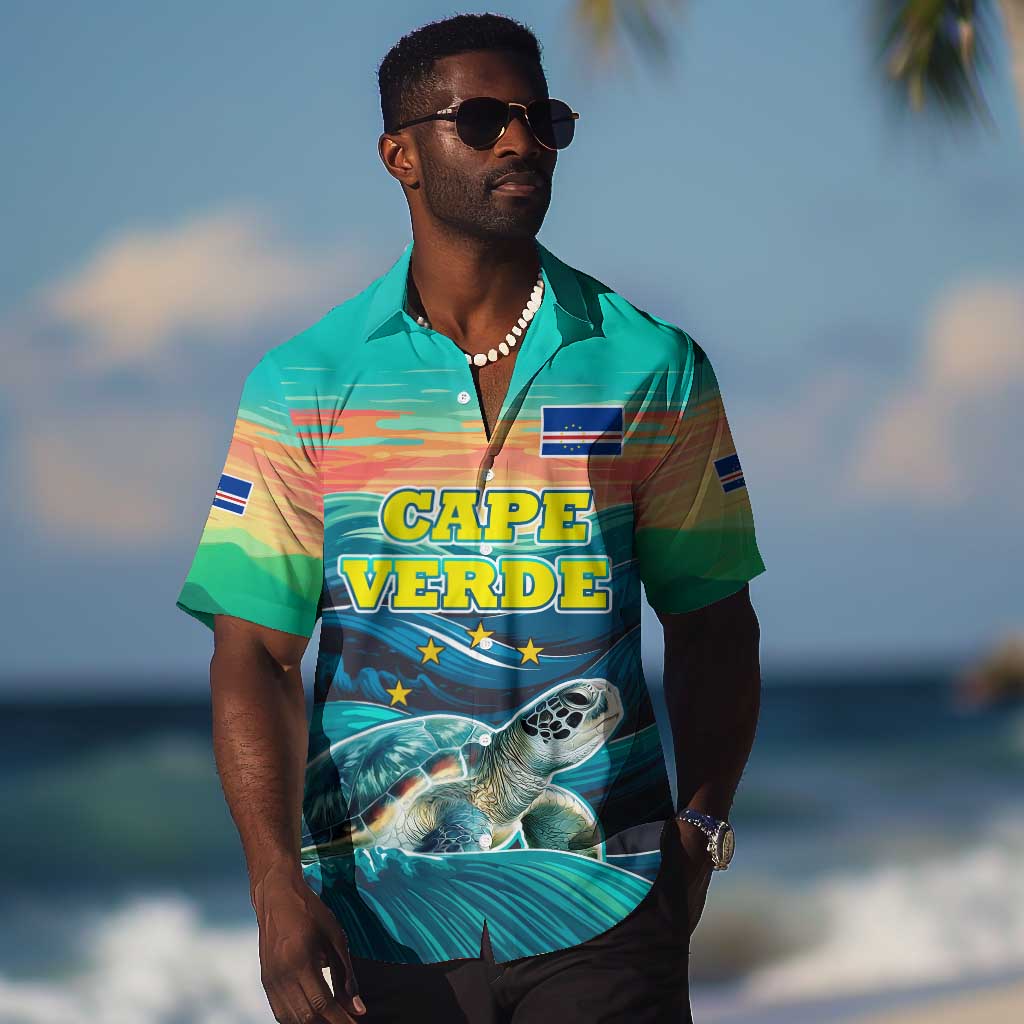 Cape Verde Hawaiian Shirt with Loggerhead Sea Turtle Ocean Sunset Spirit