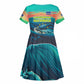 Cape Verde Kid Short Sleeve Dress with Loggerhead Sea Turtle Ocean Sunset Spirit