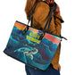 Cape Verde Leather Tote Bag with Loggerhead Sea Turtle Ocean Sunset Spirit