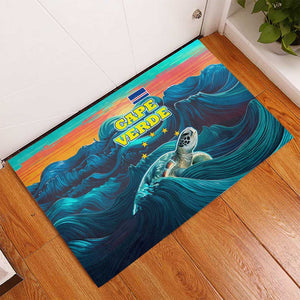 Cape Verde Rubber Doormat with Loggerhead Sea Turtle Ocean Sunset Spirit