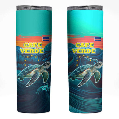 Cape Verde Skinny Tumbler with Loggerhead Sea Turtle Ocean Sunset Spirit