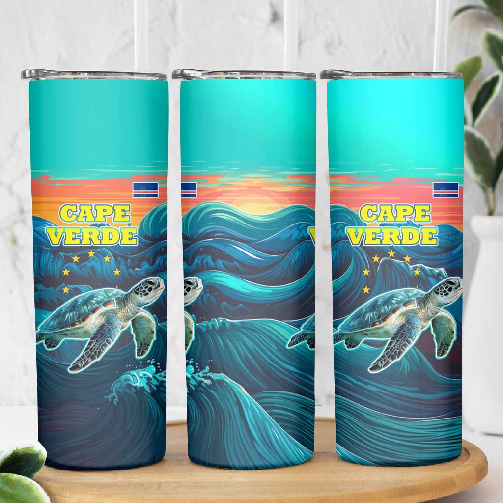 Cape Verde Skinny Tumbler with Loggerhead Sea Turtle Ocean Sunset Spirit