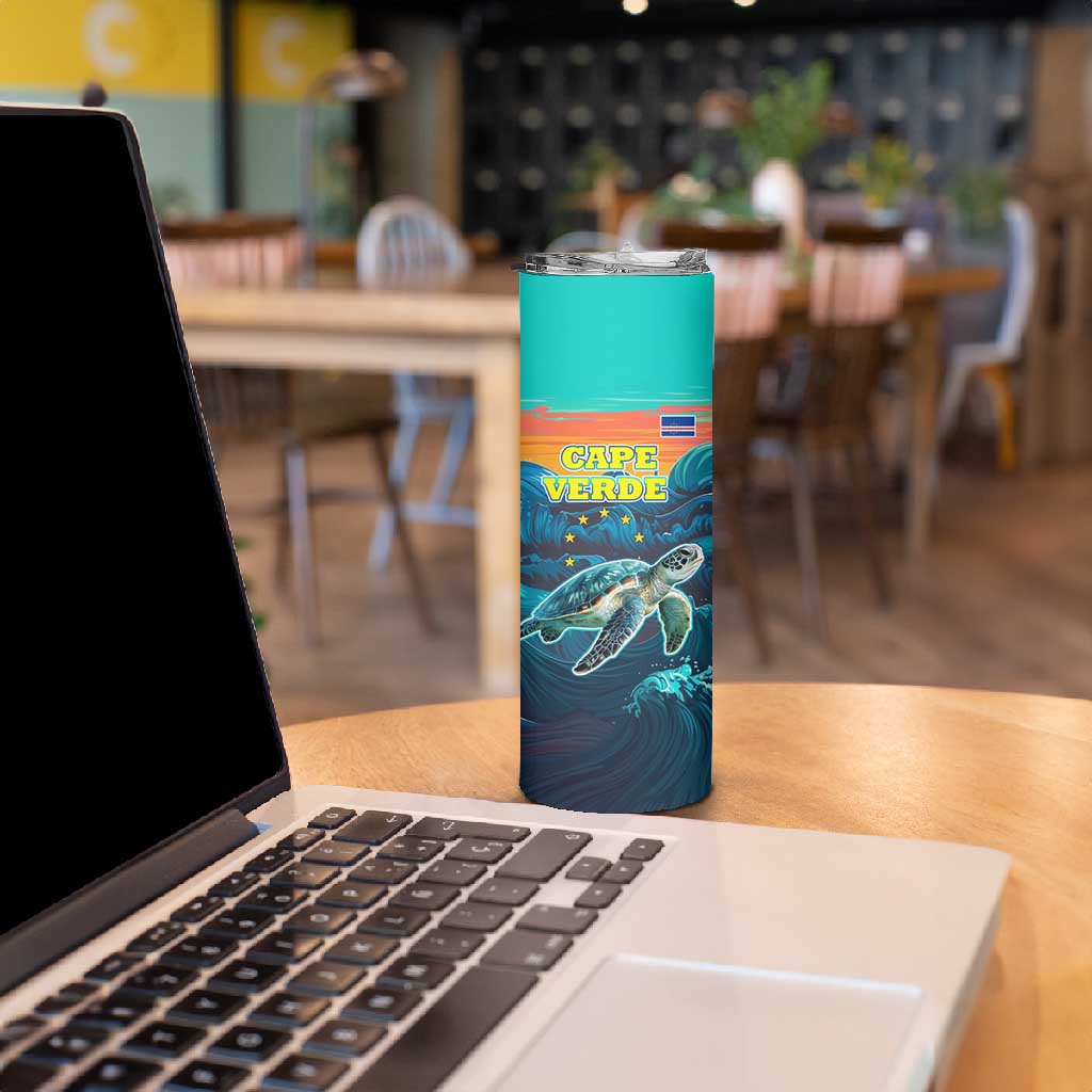 Cape Verde Skinny Tumbler with Loggerhead Sea Turtle Ocean Sunset Spirit