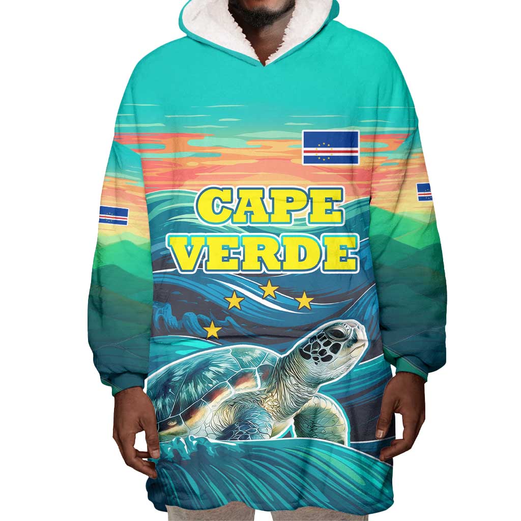 Cape Verde Wearable Blanket Hoodie with Loggerhead Sea Turtle Ocean Sunset Spirit