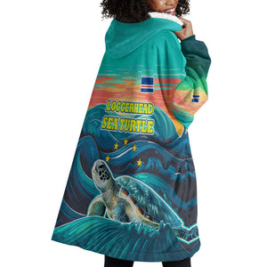 Cape Verde Wearable Blanket Hoodie with Loggerhead Sea Turtle Ocean Sunset Spirit