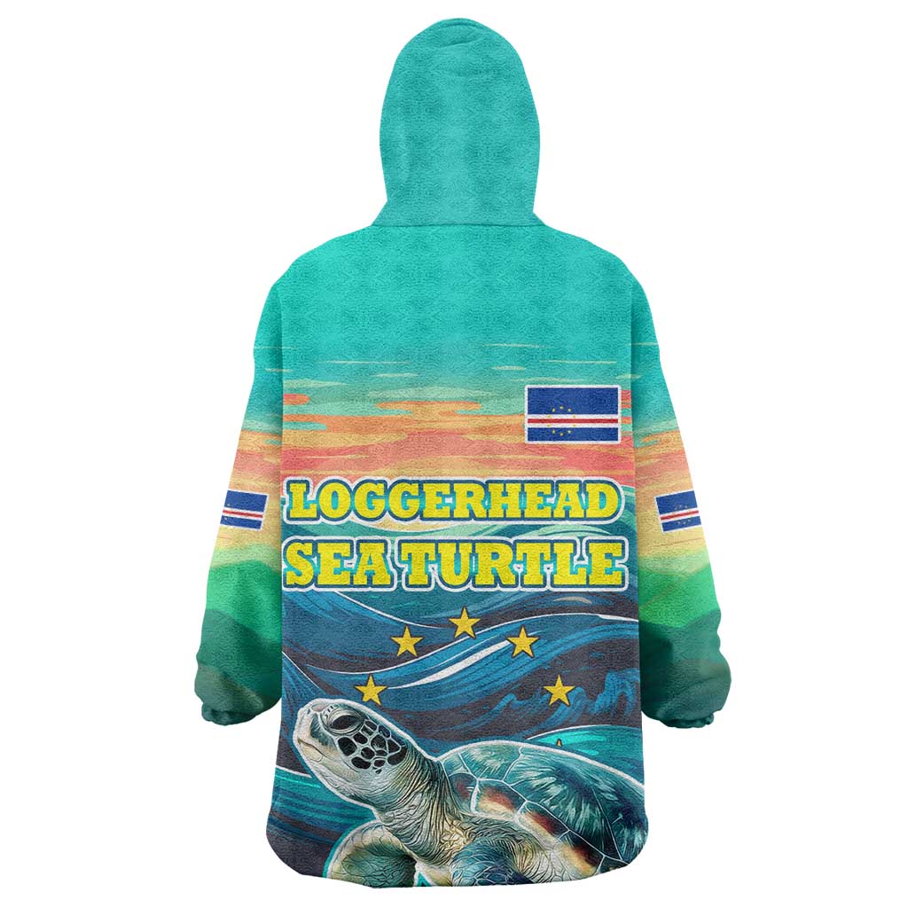 Cape Verde Wearable Blanket Hoodie with Loggerhead Sea Turtle Ocean Sunset Spirit