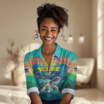 Cape Verde Women Casual Shirt with Loggerhead Sea Turtle Ocean Sunset Spirit