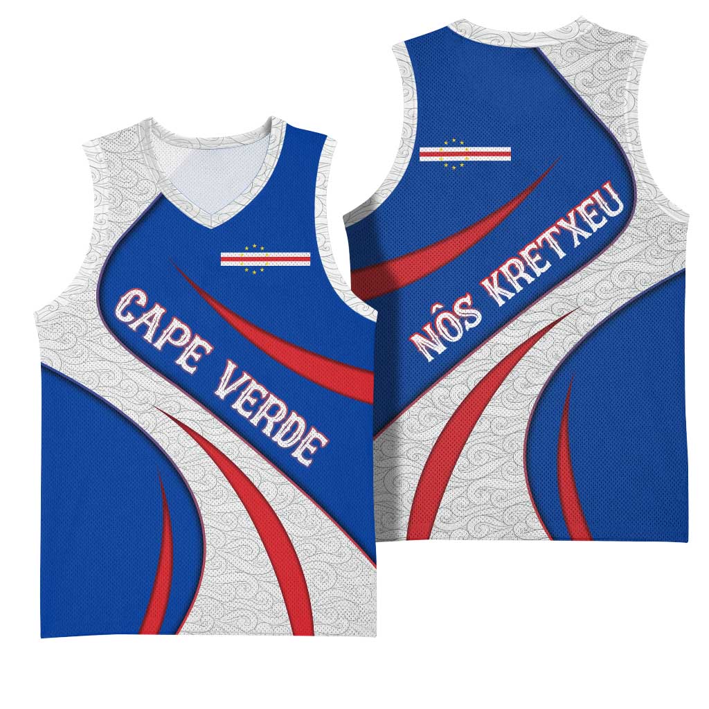 Cape Verde Basketball Jersey with Blue Red Flag Nós Kretxeu Spirit TS04