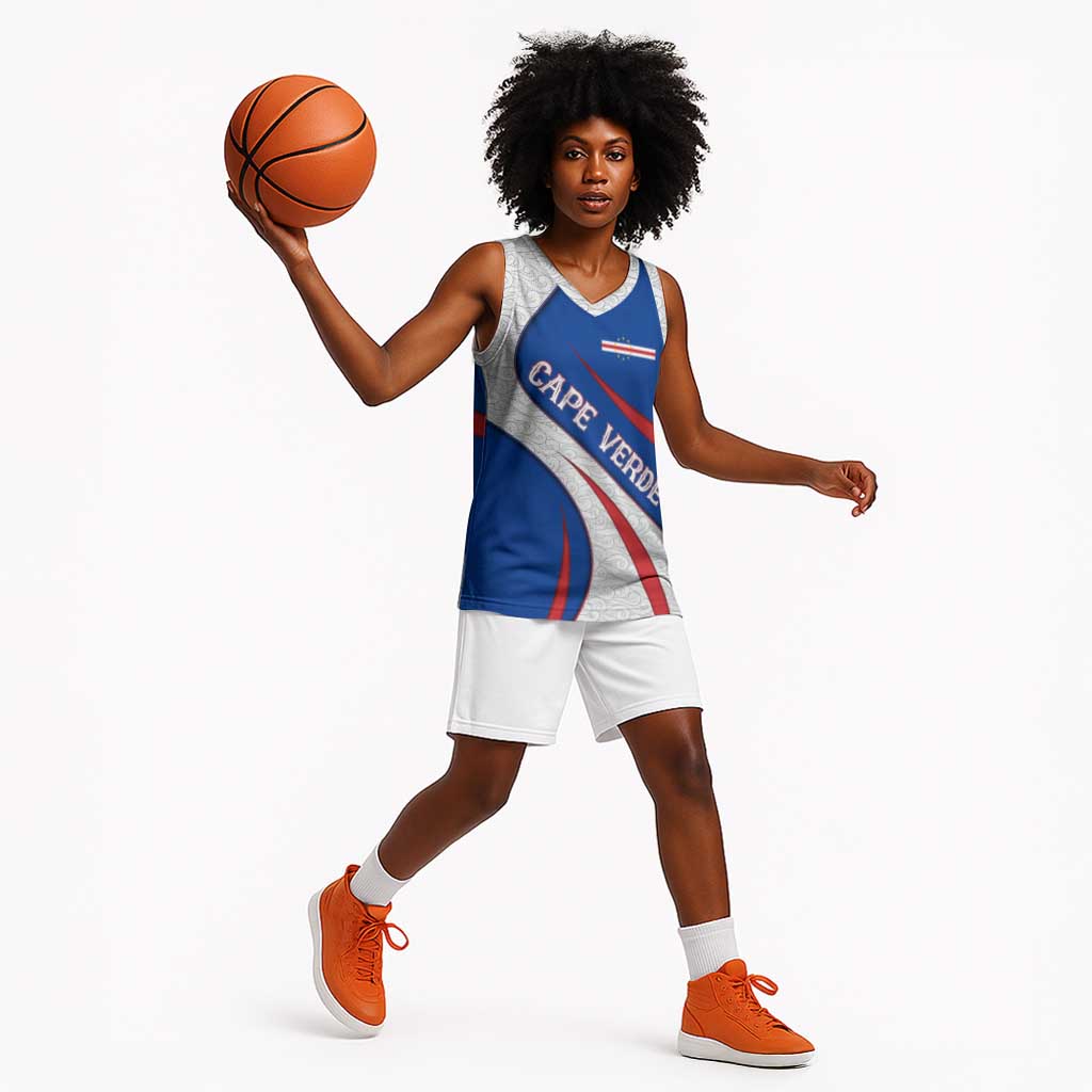 Cape Verde Basketball Jersey with Blue Red Flag Nós Kretxeu Spirit TS04