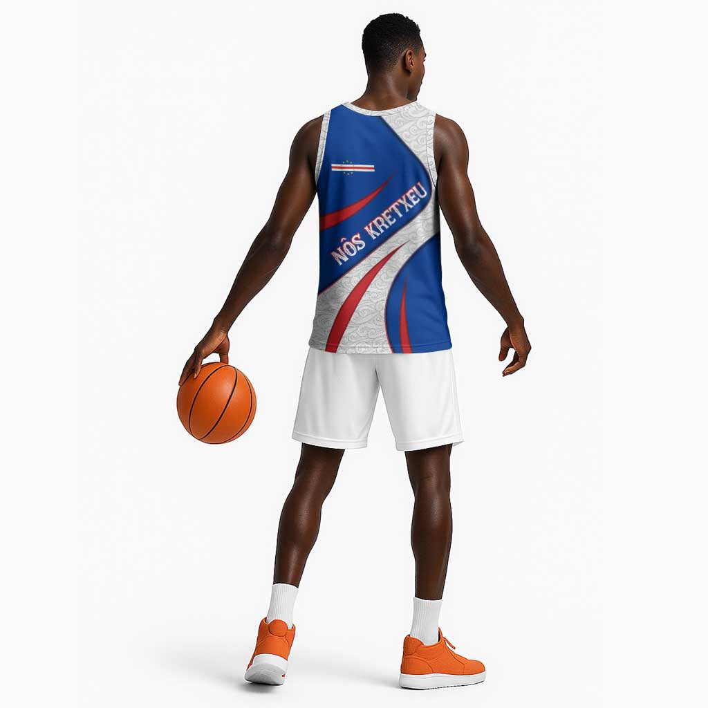 Cape Verde Basketball Jersey with Blue Red Flag Nós Kretxeu Spirit TS04