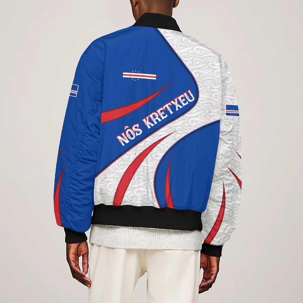 Cape Verde Bomber Jacket with Blue Red Flag Nós Kretxeu Spirit