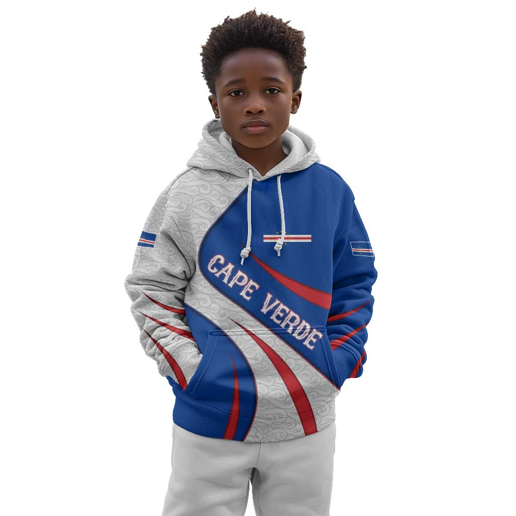 Cape Verde Kid Hoodie with Blue Red Flag Nós Kretxeu Spirit