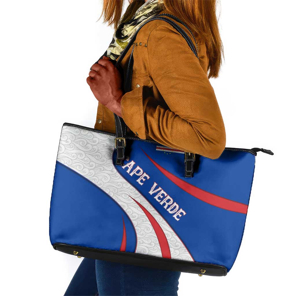 Cape Verde Leather Tote Bag with Blue Red Flag Nós Kretxeu Spirit
